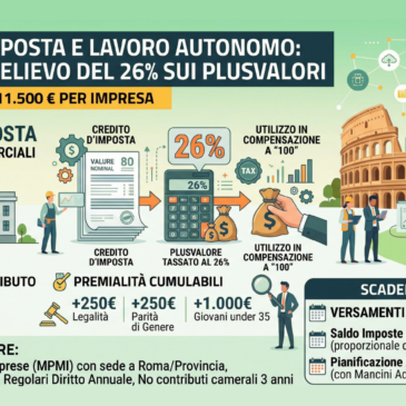 Crediti d’Imposta e Lavoro Autonomo: Scatta il Prelievo del 26% sui Plusvalori